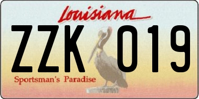 LA license plate ZZK019