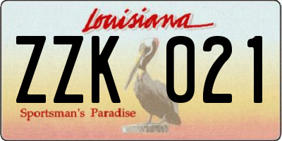 LA license plate ZZK021