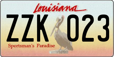 LA license plate ZZK023