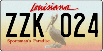 LA license plate ZZK024