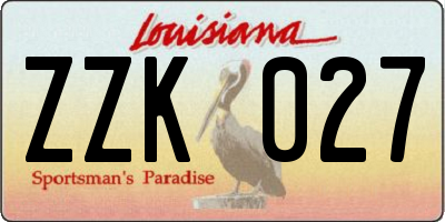 LA license plate ZZK027