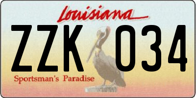 LA license plate ZZK034