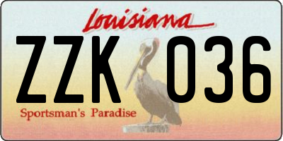 LA license plate ZZK036
