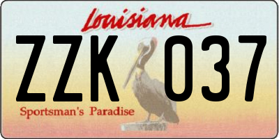 LA license plate ZZK037