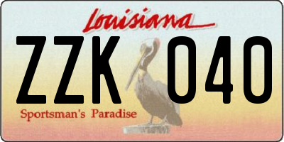 LA license plate ZZK040