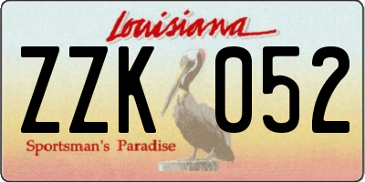 LA license plate ZZK052