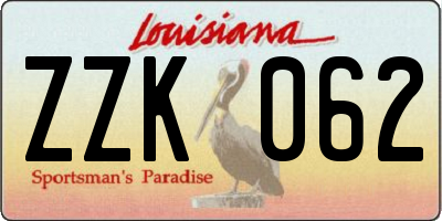 LA license plate ZZK062