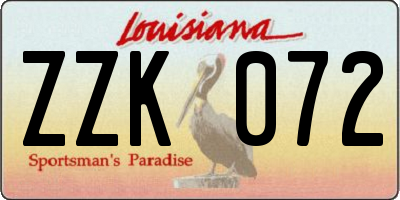 LA license plate ZZK072