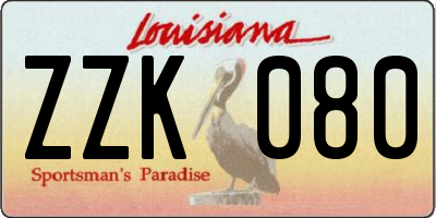 LA license plate ZZK080