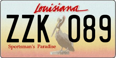 LA license plate ZZK089