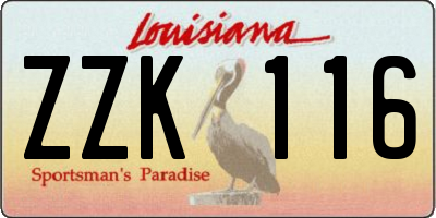 LA license plate ZZK116