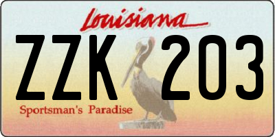 LA license plate ZZK203