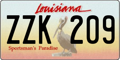 LA license plate ZZK209