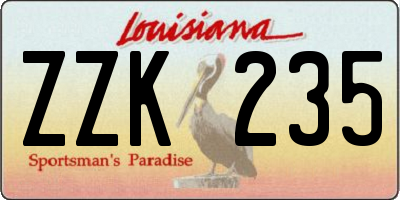LA license plate ZZK235