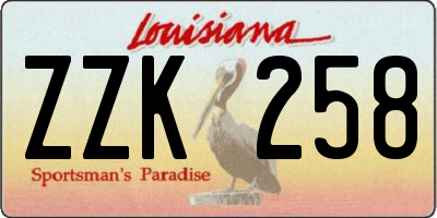 LA license plate ZZK258