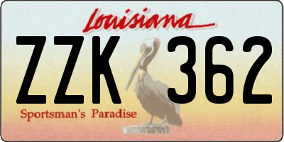 LA license plate ZZK362