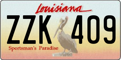 LA license plate ZZK409