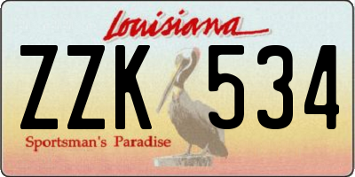 LA license plate ZZK534