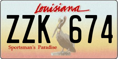 LA license plate ZZK674