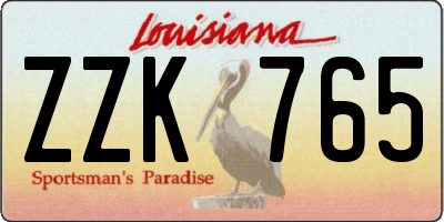 LA license plate ZZK765