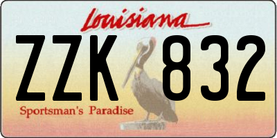 LA license plate ZZK832