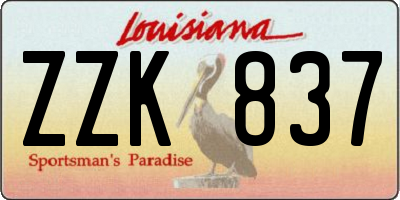 LA license plate ZZK837