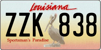 LA license plate ZZK838