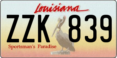 LA license plate ZZK839