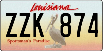 LA license plate ZZK874