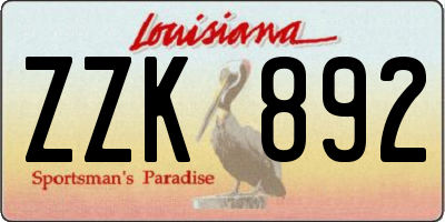 LA license plate ZZK892