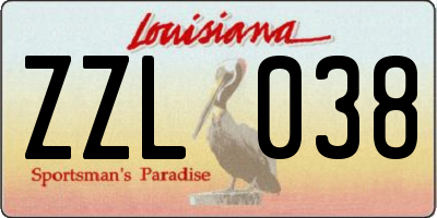 LA license plate ZZL038