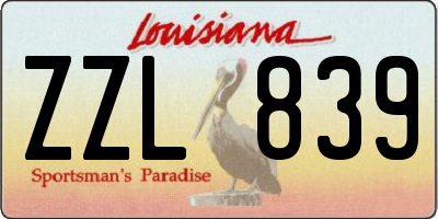 LA license plate ZZL839