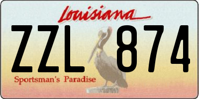 LA license plate ZZL874