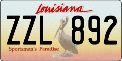 LA license plate ZZL892