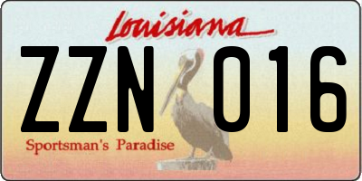 LA license plate ZZN016