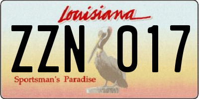 LA license plate ZZN017
