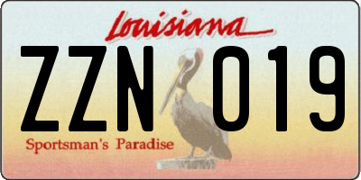 LA license plate ZZN019