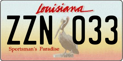 LA license plate ZZN033