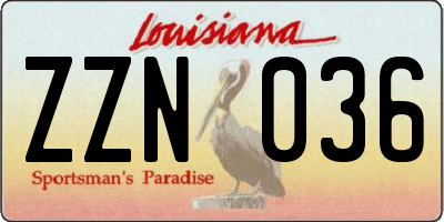 LA license plate ZZN036