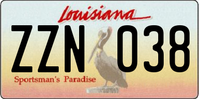 LA license plate ZZN038