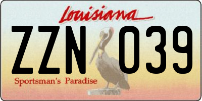 LA license plate ZZN039