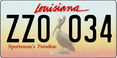 LA license plate ZZO034