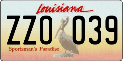 LA license plate ZZO039
