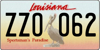 LA license plate ZZO062