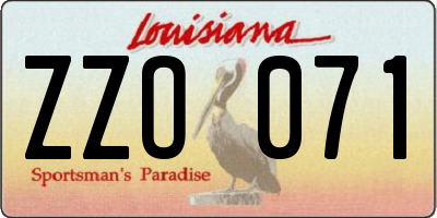 LA license plate ZZO071