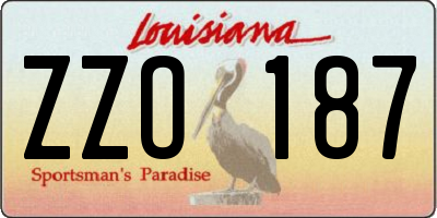 LA license plate ZZO187