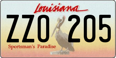 LA license plate ZZO205