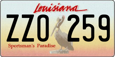 LA license plate ZZO259