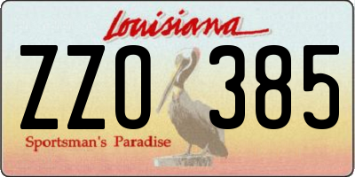 LA license plate ZZO385