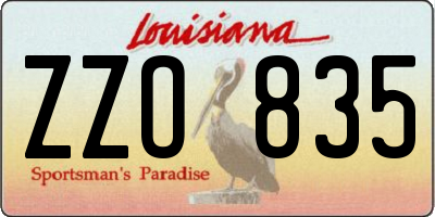 LA license plate ZZO835